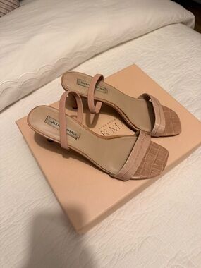 Saks Fifth Avenue Nude Blush Croc-Textured Strappy Mid-Heels